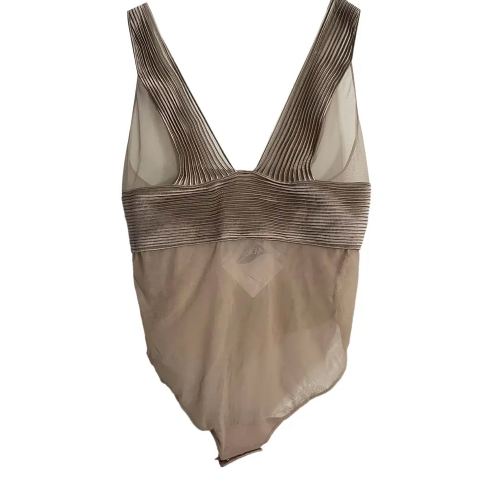 La Perla Cream Shapewear Bodysuit with Plunging V-neckline and Sheer Fabric